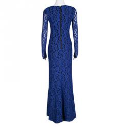 Pre Owned Alice + Olivia Cobalt Blue Lace Long Sleeve Flared Maryanna Maxi Dress S