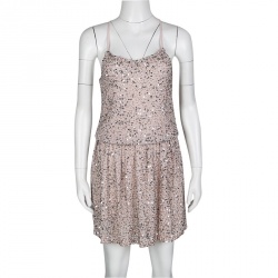 Pre Owned Alice + Olivia Dusty Pink Sequined T-Bar Bridget Blouson Dress XS