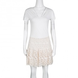 Pre Owned Alice + Olivia Cream Floral Lace Jayce Mini Skirt S