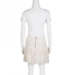 Pre Owned Alice + Olivia Cream Floral Lace Jayce Mini Skirt S
