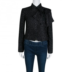 Pre Owned Alice + Olivia Black Lurex Knit Bow Detail Cropped Hope Jacket S