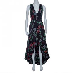 Pre Owned Alice+Olivia Black Tulip Printed Cotton High Low Sleeveless Beckie Gown XS