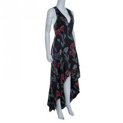 Pre Owned Alice+Olivia Black Tulip Printed Cotton High Low Sleeveless Beckie Gown XS