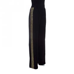 Pre Owned Alice+Olivia Black Sequined Side Stripe Detail Linda Wide Leg Pants M