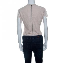 Pre Owned Alice + Olivia Champagne Floral Lace Cap Sleeve Marita Bodysuit S