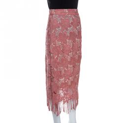 Pre Owned Alice + Olivia Dusty Pink Floral Lace Strand Pencil Skirt S