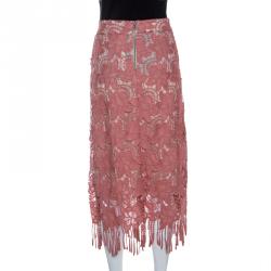 Pre Owned Alice + Olivia Dusty Pink Floral Lace Strand Pencil Skirt S
