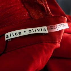 Pre Owned Alice + Olivia Metallic Poppy Red Sunburst Pleated Katz Maxi Skirt M