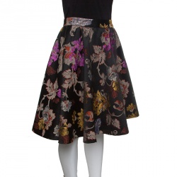 Pre Owned Alice + Olivia Black Floral Brocade High Waist Earla Flared Skirt S