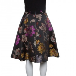Pre Owned Alice + Olivia Black Floral Brocade High Waist Earla Flared Skirt S