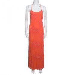 Pre Owned Alice + Olivia Coral Embroidered Silk Chiffon T-Back Kelly Maxi Dress M
