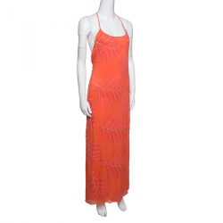Pre Owned Alice + Olivia Coral Embroidered Silk Chiffon T-Back Kelly Maxi Dress M