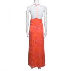 Pre Owned Alice + Olivia Coral Embroidered Silk Chiffon T-Back Kelly Maxi Dress M