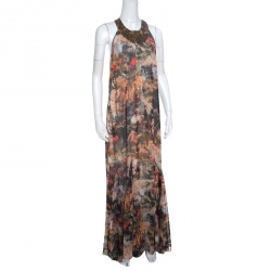 Alice + Olivia Jungle Safari Print Embellished Silk Shona Maxi Dress M