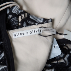 Pre Owned Alice + Olivia Monochrome Floral Lace Cut Out Detail Noreen Halter Dress M