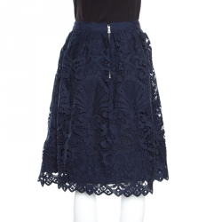 Pre Owned Alice + Olivia Sapphire Blue Floral Guipure Lace Gathered Joyce Skirt M