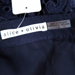 Pre Owned Alice + Olivia Sapphire Blue Floral Guipure Lace Gathered Joyce Skirt M