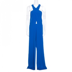 Alice + Olivia Cobalt Blue Cross Front Wide Leg Trinity Jumpsuit L