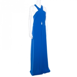 Alice + Olivia Cobalt Blue Cross Front Wide Leg Trinity Jumpsuit L