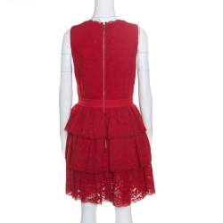 Alice + Olivia Deep Ruby Floral Lace Tiered Clora Mini Dress M