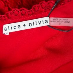 Alice + Olivia Deep Ruby Floral Lace Tiered Clora Mini Dress M