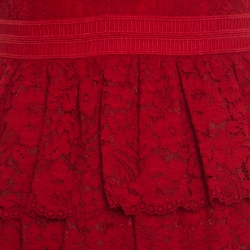 Alice + Olivia Deep Ruby Floral Lace Tiered Clora Mini Dress M