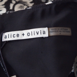 Pre Owned Alice + Olivia Monochrome Floral Jacquard Sleeveless Clyde Dress S