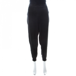 Alice + Olivia AIR Black Stretch Silk Elasticized Waist Jogger Pants L