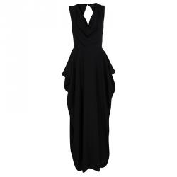 Alice + Olivia Black Cowl Neck Cutout Back Detail Draped Maxi Dress S