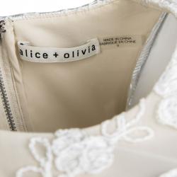 Pre Owned Alice + Olivia Beige Embroidered Lace Fit and Flare Ladonna Dress S