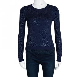 Pre Owned Alice + Olivia Navy Blue Crystal Embellished Sweater XS