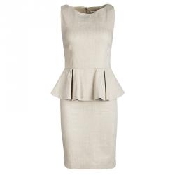 Pre Owned Alice + Olivia To Work Beige Linen Sleeveless Peplum Dress S