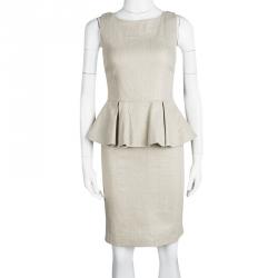 Pre Owned Alice + Olivia To Work Beige Linen Sleeveless Peplum Dress S