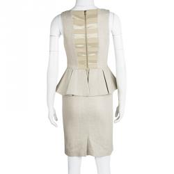 Pre Owned Alice + Olivia To Work Beige Linen Sleeveless Peplum Dress S