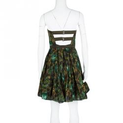 Pre Owned Alice + Olivia Green Floral Print Strapless Belted Dress M