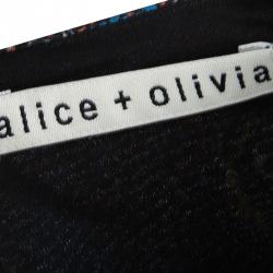 Pre Owned Alice + Olivia Blue Gothic Print V-Neck Flared Dress XS