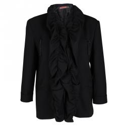 Alice + Olivia Black Wool Ruffle Detail Jacket M