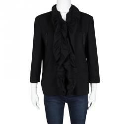 Alice + Olivia Black Wool Ruffle Detail Jacket M