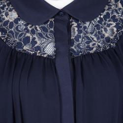 Pre Owned Alice + Olivia Navy Blue Silk Floral Lace Panel Detail Emma Dress L