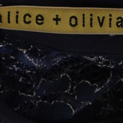 Pre Owned Alice + Olivia Navy Blue Silk Floral Lace Panel Detail Emma Dress L