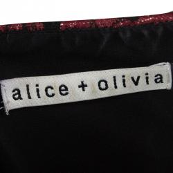 Alice + Olivia Black and Red Floral Jacquard Sleeveless Bailey Flounce Dress S