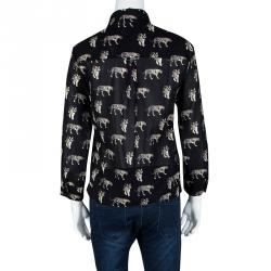 Pre Owned Alice + Olivia Black Tiger Print Sheer Silk Willa Shirt S