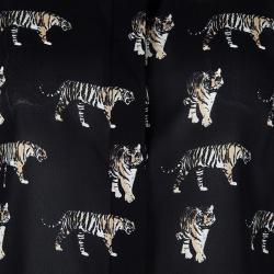 Pre Owned Alice + Olivia Black Tiger Print Sheer Silk Willa Shirt S