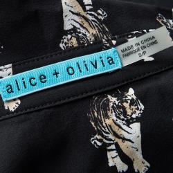 Pre Owned Alice + Olivia Black Tiger Print Sheer Silk Willa Shirt S
