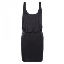 Alice + Olivia Black Leather Panel Detail Nicky Blouson Dress XS