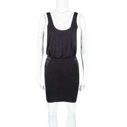 Alice + Olivia Black Leather Panel Detail Nicky Blouson Dress XS