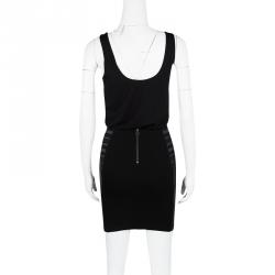 Alice + Olivia Black Leather Panel Detail Nicky Blouson Dress XS
