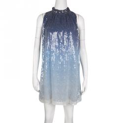 Pre Owned Alice + Olivia Blue Ombre Sequined Sleeveless Dress S