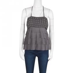 Pre Owned Alice + Olivia Grey Embellished Tiered Tutu Halter Top S