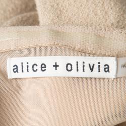 Alice + Olivia Beige Stretch Knit Gracelyn Off Shoulder Crop Top L